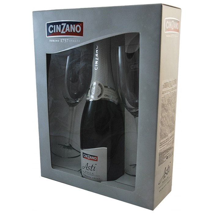 Вино игристое Cinzano Асти белое сладкое 7% в подарочной упаковке, 750мл + 2 бокала — фото 2