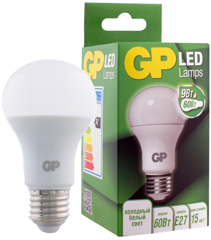 Лампа светодиодная GP LED A60 E27 40K 2CRB 9W, холодный свет — фото 5
