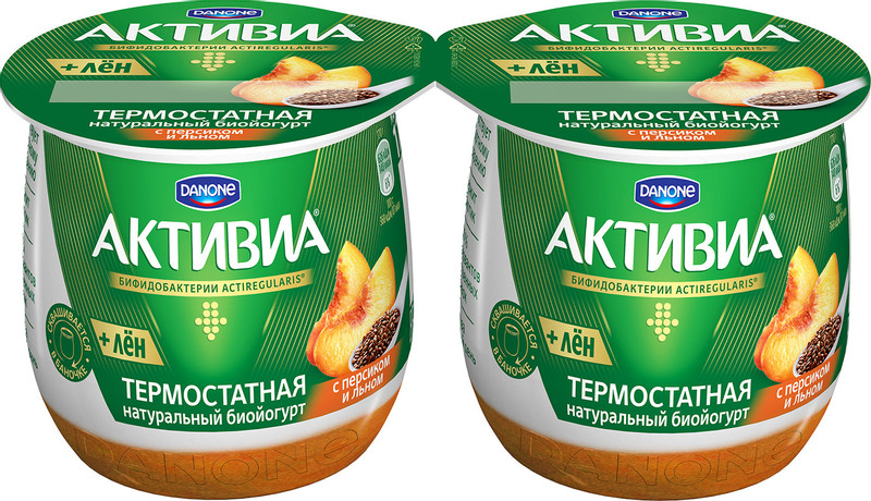 Биойогурт Активиа термостатный персик-семена льна 3%, 170г — фото 1