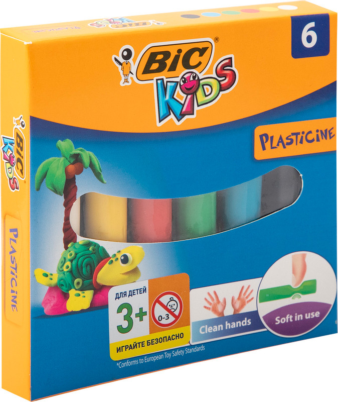 Пластилин BIC Kids, 12 шт. Ручки из мягкого пластилина BIC. Plastilina BIC Cut 1/2. Пластилин "Kids", 6 цветов. Пластилин kids