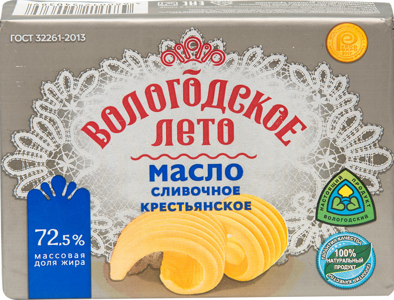 Масло сливочное Вологодское Лето Крестьянское ГОСТ 72.5%, 180г — фото 2