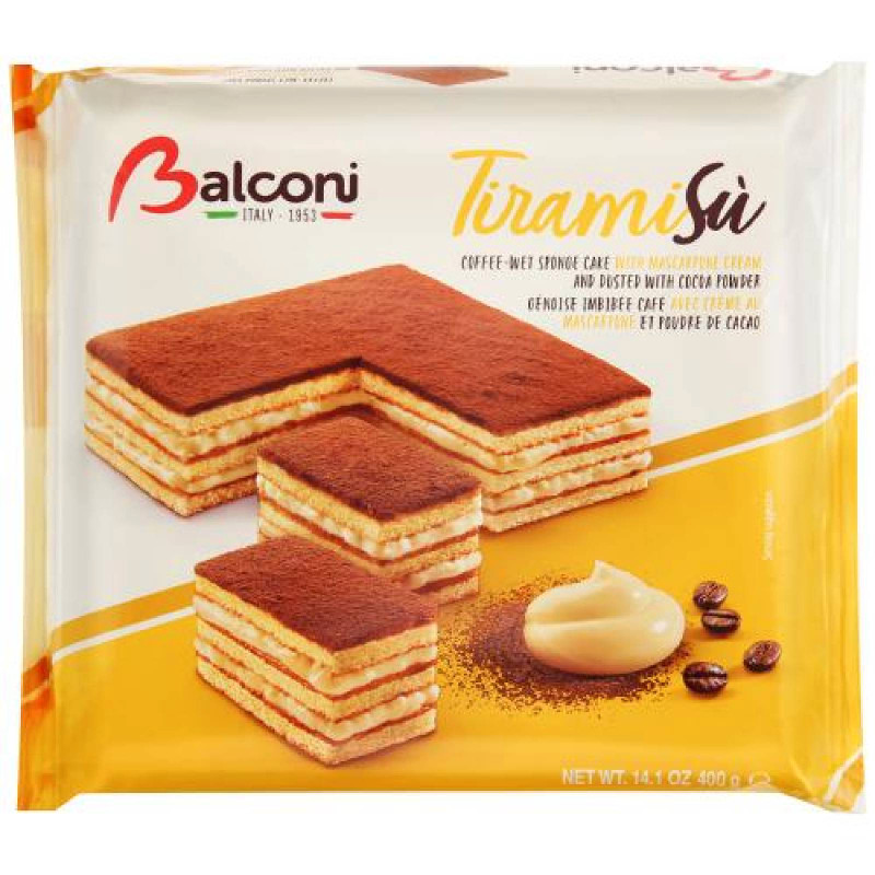 Торт бисквитный Balconi Тирамису из сыра маскарпоне украшенный какао порошком, 400г