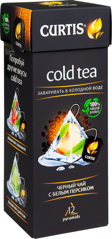 Чай Curtis Cold Tea чёрный с белым персиком в пирамидках, 12х1.7г — фото 1