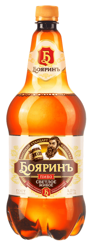 Пиво Бояринъ Живое светлое фильтрованное 4.5%, 1.5л