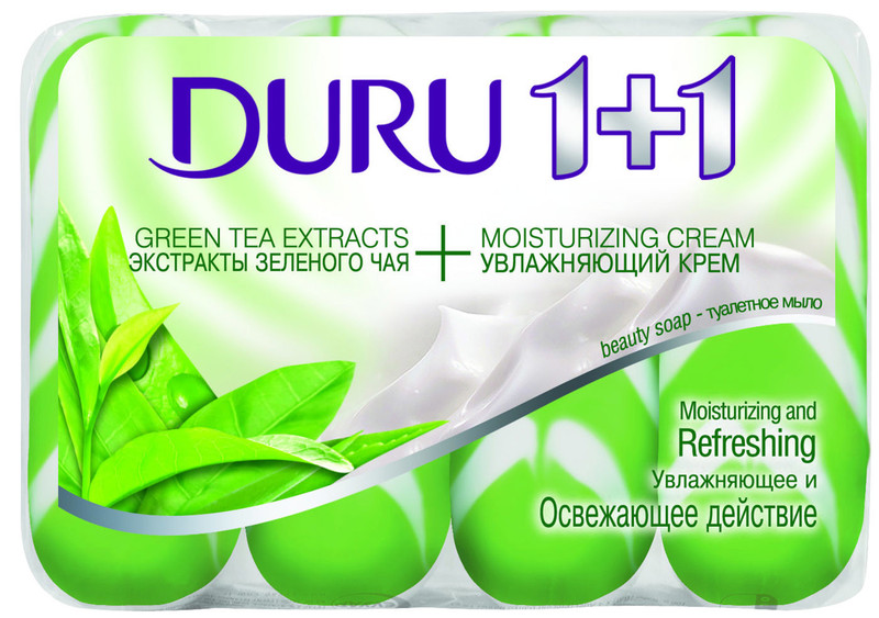 Мыло туалетное Duru Soft Sensations экстракт зелёного чая и крем, 4х90г — фото 1