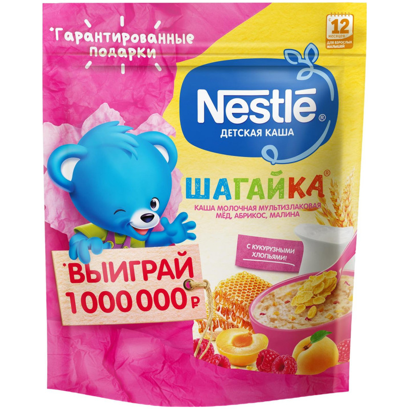 Каша Nestlé Шагайка сухая молочная мультизлаковая мед-абрикос-малина с 12 месяцев, 190г