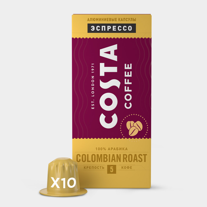 Кофе в капсулах Costa Coffee Colombian Roast Espresso средней обжарки, 10х5.5г