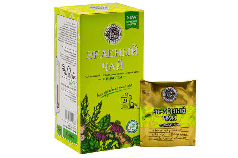 Чай Фабрика Здоровых Продуктов зелёный с имбирём, 25x1.8г — фото 2