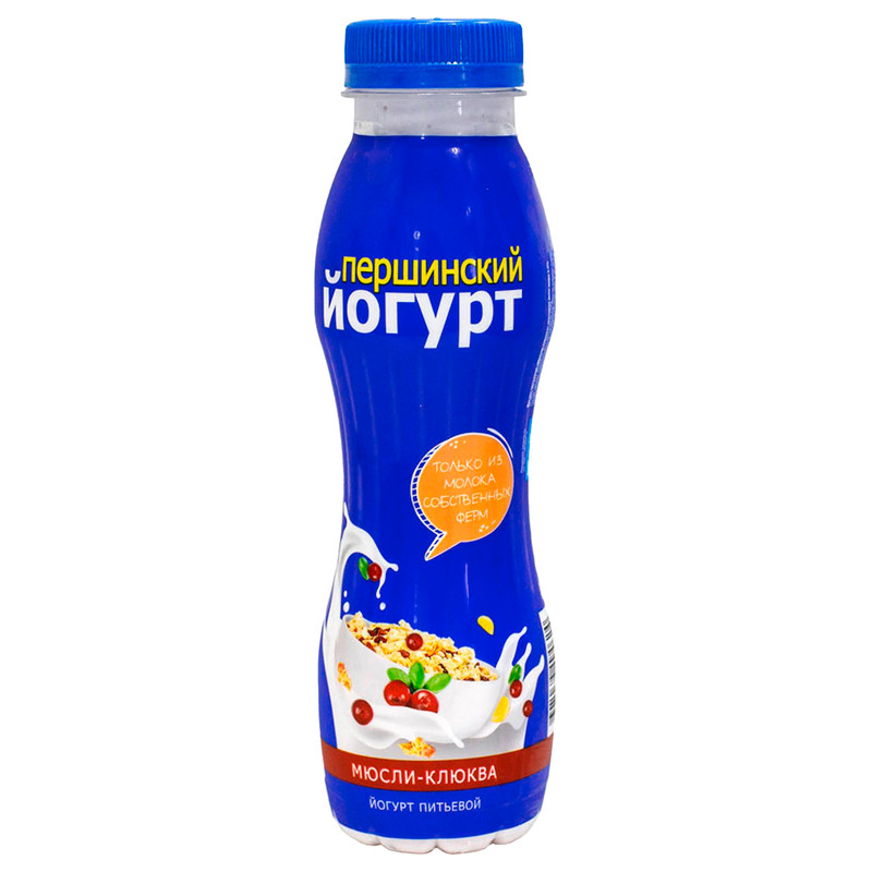Йогурт Першинское мюсли-клюква питьевой 2.5%, 270мл