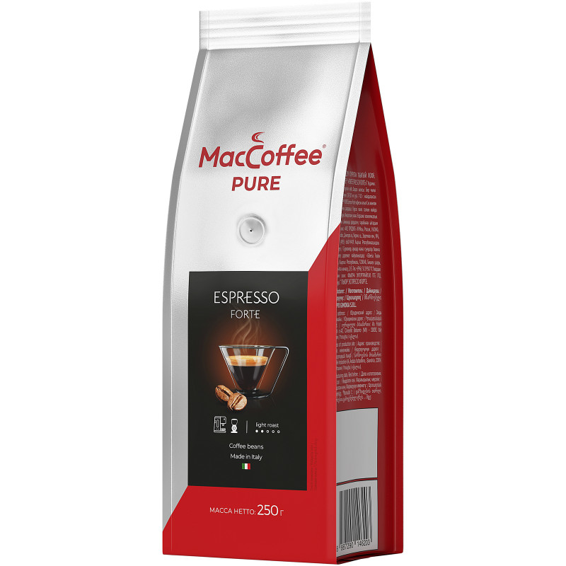 Кофе MacCoffee PURE Espresso Forte жареный натуральный в зёрнах, 12х250г — фото 1