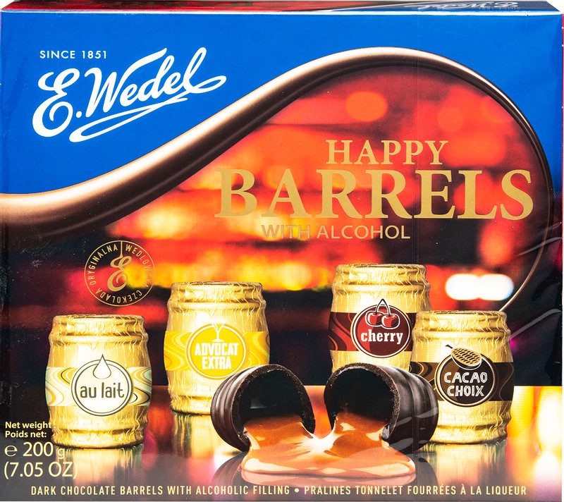 Набор конфет E. Wedel Happy Barrels Cocktail шоколадные с алкогольной начинкой, 200г — фото 2