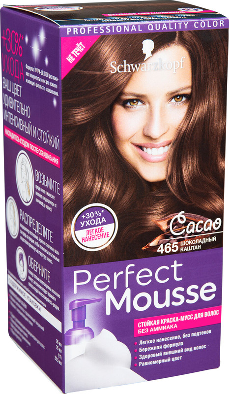 Краска-мусс для волос Perfect Mousse шоколадный каштан 465, 92.5мл — фото 2