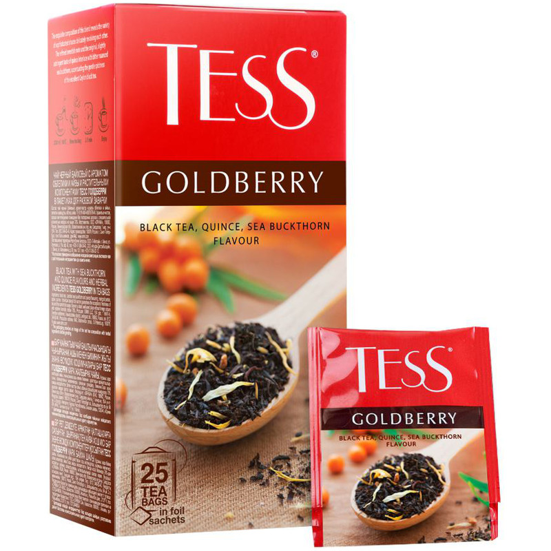 Чай Tess Goldberry чёрный с ароматом облепихи и айвы в пакетиках, 25х1.5г — фото 3