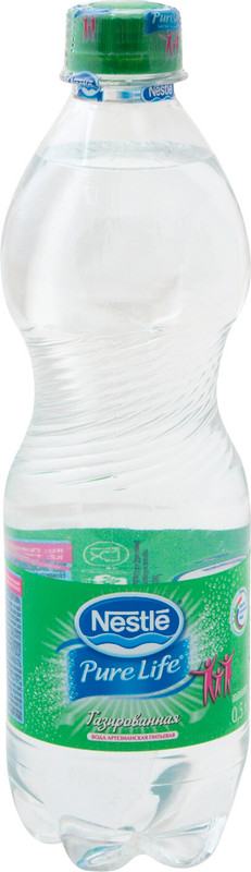 Вода Pure life артезианская питьевая 1 категории газированная, 500мл