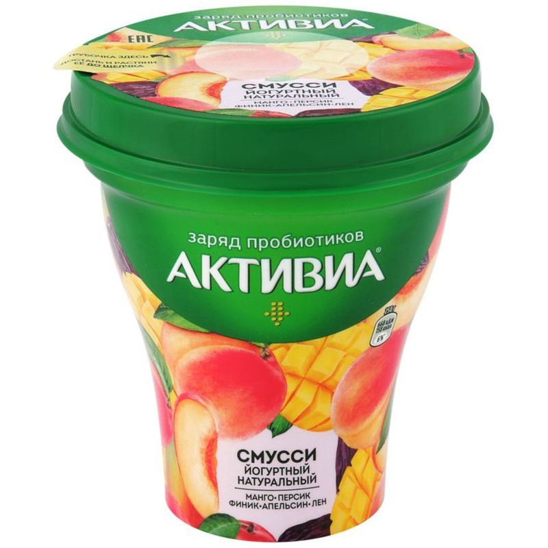Смусси йогуртный Активиа манго-персик-финик-апельсин-лён 1%, 250мл
