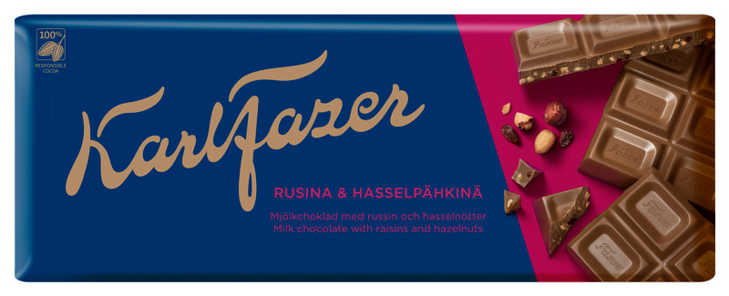 Шоколад молочный Fazer Karl Fazer с фундуком и изюмом, 200г