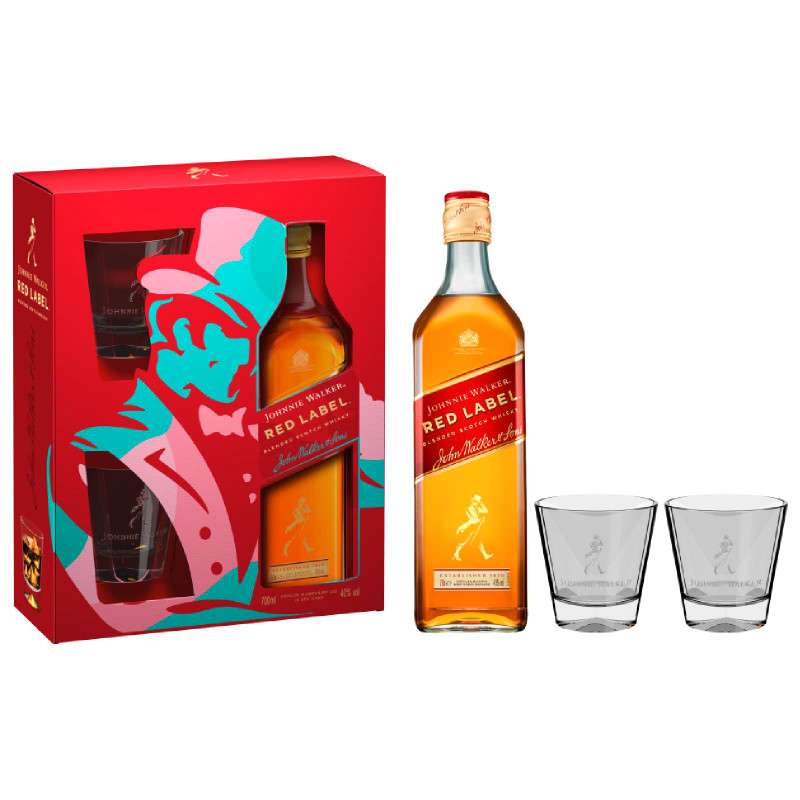 Виски Johnnie Walker Red Label купажированный в наборе с бокалом, 700мл — фото 1