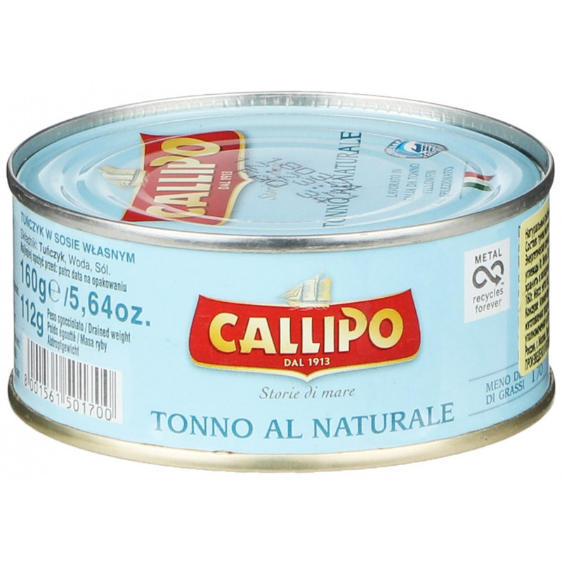 Тунец желтопёрый Callipo филе-ломтики в собственном соку, 160г