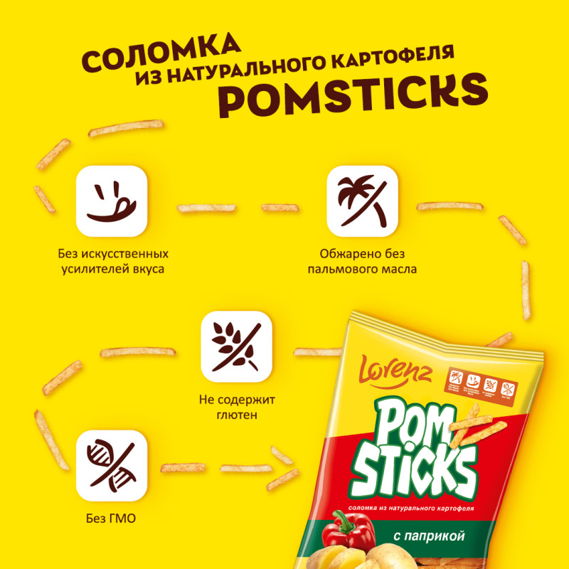 Чипсы картофельные соломкой Pomsticks с паприкой, 100г — фото 1