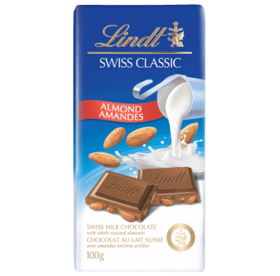 Шоколад молочный Lindt Swiss Classic с цельным обжаренным миндалём, 100г