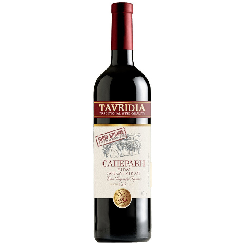 Вино Tavridia Саперави Мерло красное полусладкое 10-12%, 750мл