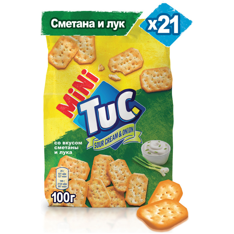 Крекер Tuc mini со вкусом сметаны и лука, 100г — фото 1
