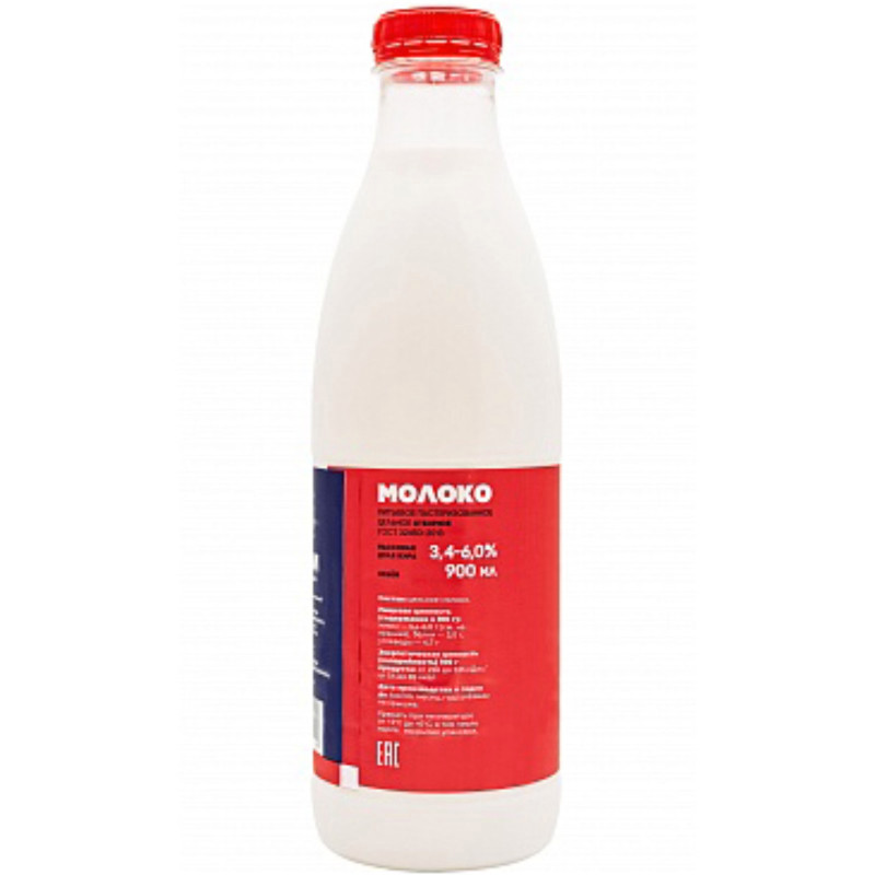 Молоко Семол питьевое отборное пастеризованное 3.4-6%, 900мл — фото 1
