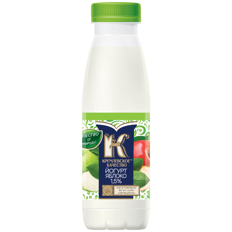 Йогурт питьевой Кремлевское Качество яблоко 1.5%, 330мл
