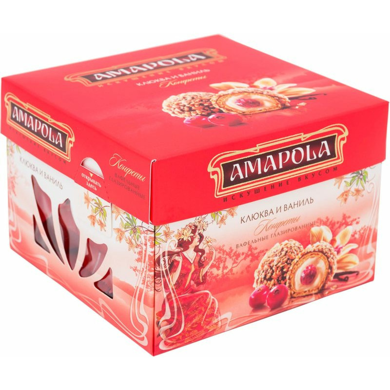 Конфеты Amapola вафельные глазированные с клюквой и ванильным вкусом, 100г