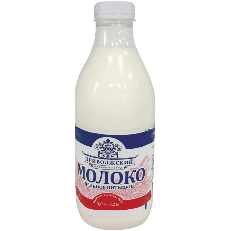 Молоко Приволжский цельное пастеризованное 3-3.2%, 930мл — фото 1