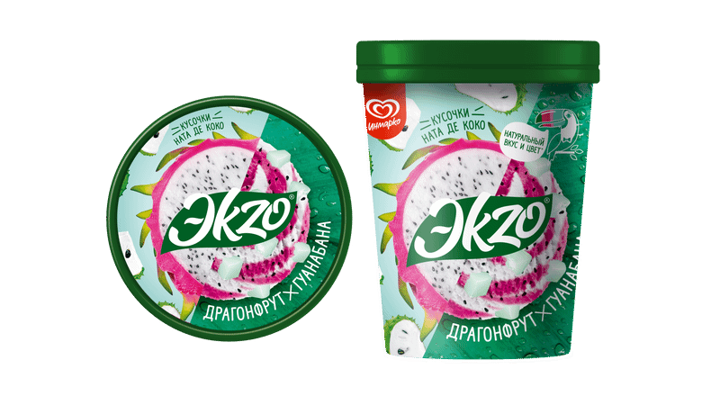 Мороженое Эkzo молочное сок карамболы-ната де коко-драгонфрут 2%, 520г — фото 1