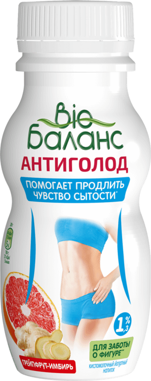 Напиток кисломолочный Bio Баланс Антиголод грейпфрут-имбирь 1.3%, 200мл