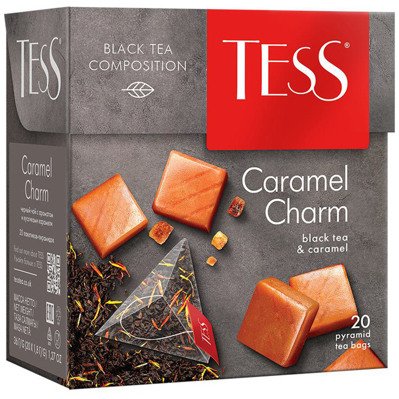 Чай Tess Карамель шарм чёрный байховый ароматизированный в пирамидках, 20х1.8г — фото 2