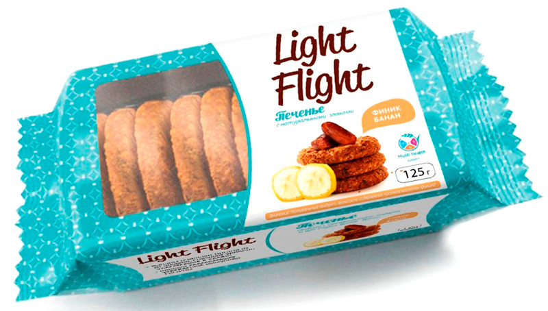Печенье Light Flight Финик и банан сдобное с натуральными злаками, 125г