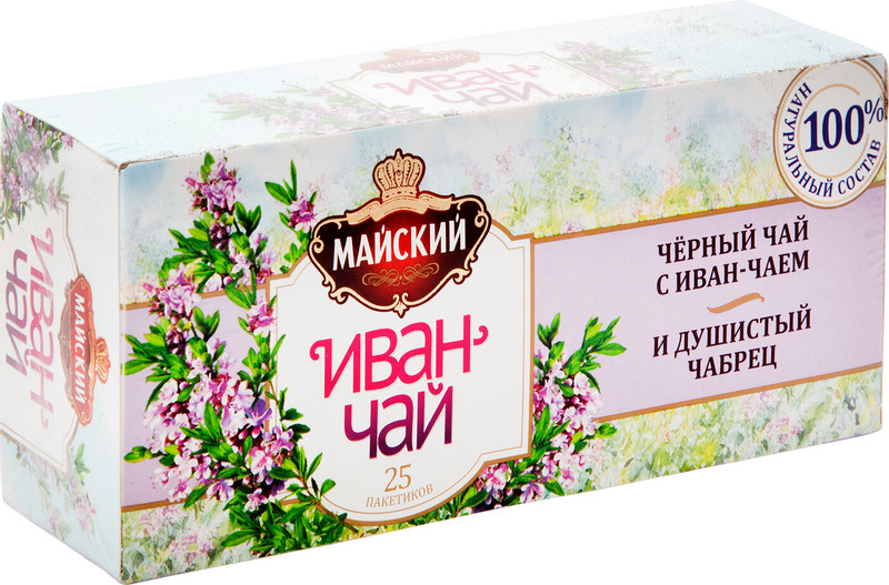Чай Майский Иван-чай чёрный байховый с душистым чабрецом в пакетиках, 25х1.5г — фото 1
