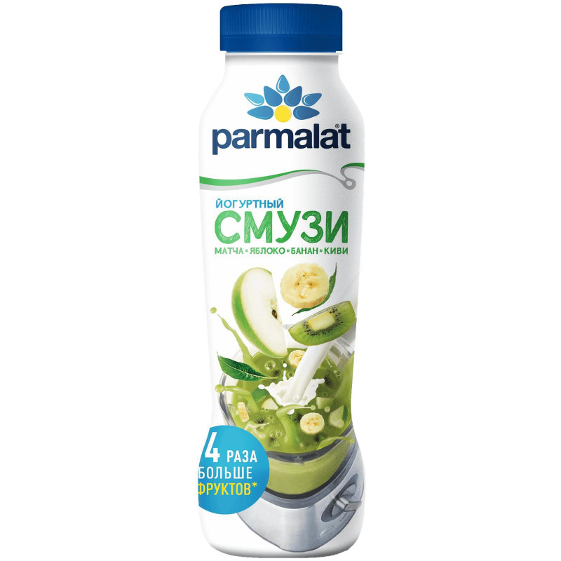 Коктейль Parmalat йогуртный смузи матча-яблоко-банан-киви 1.2%, 280мл