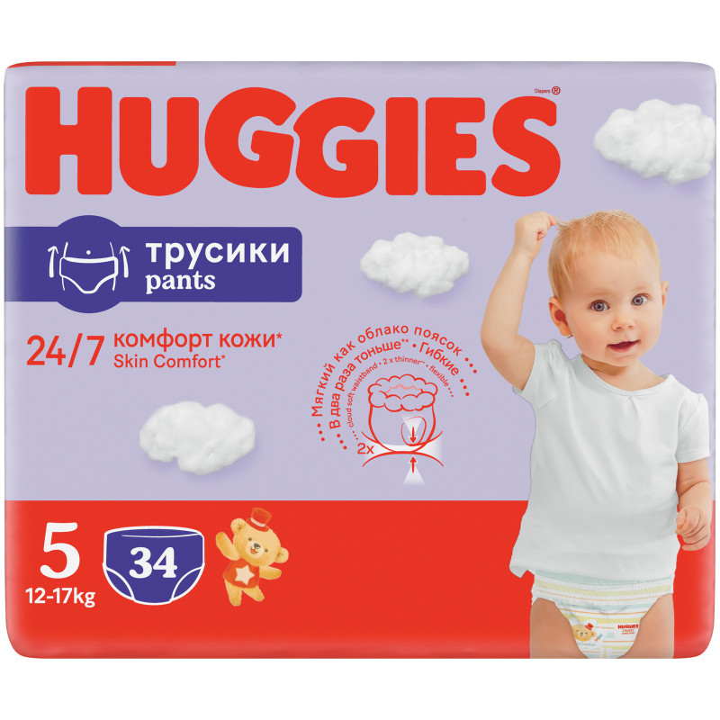 Трусики-подгузники Huggies 5 детские 12-17 кг, 34шт — фото 1