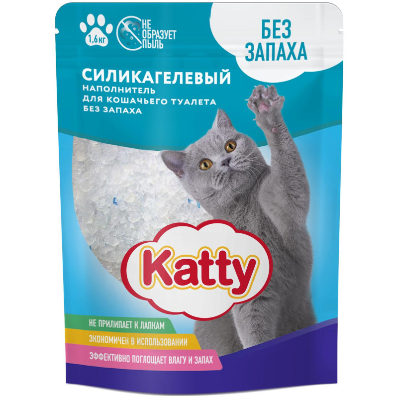 Наполнитель для кошачьего туалета Katty силикагелевый без запаха, 1.6кг