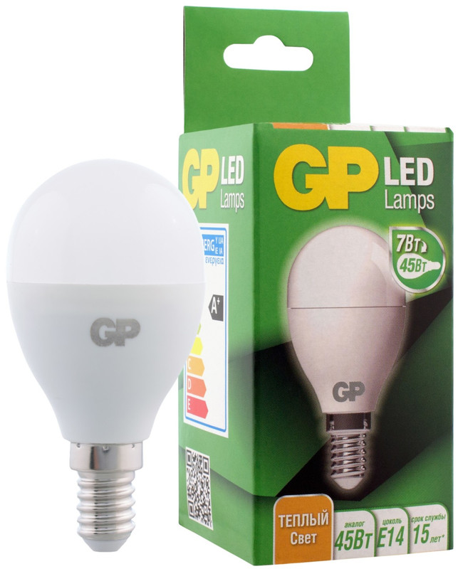 Лампа светодиодная GP LED G45 E14 27K 2CRB1 7W тёплый свет — фото 5