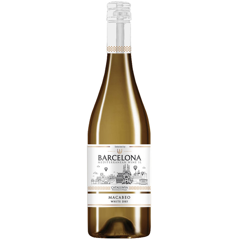Вино Barcelona Mediterranean Wine Макабео белое сухое 14%, 750мл