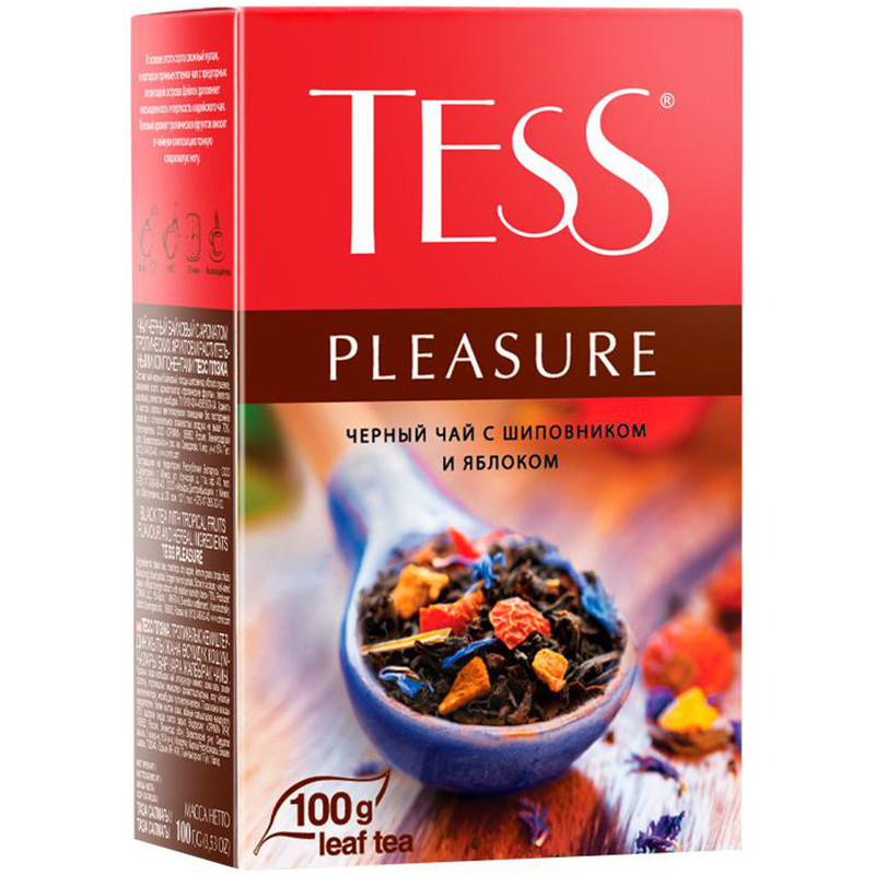 Чай Tess Pleasure чёрный с шиповником и яблоком листовой, 100г — фото 2