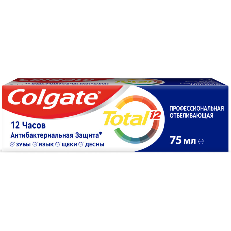 Зубная паста Colgate Total 12 Профессиональная Отбеливающая для защиты всей полости рта, 75мл — фото 1
