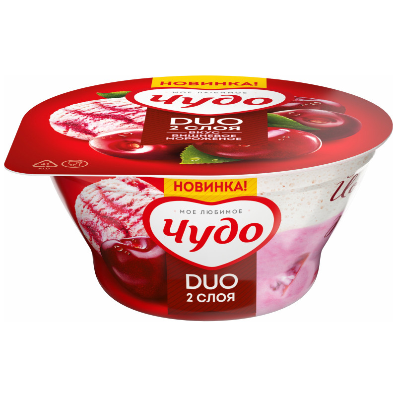 Крем творожный Чудо DUO вишнёвое мороженое с кисломолочным йогуртным муссом со вкусом ванили 5.1%, 110г