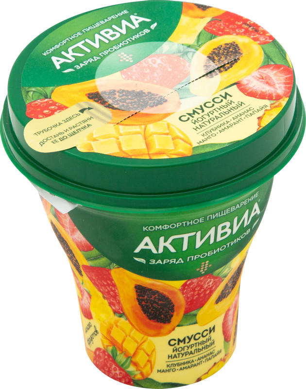Биойогурт Activia питьевой клубника-ананас-манго-амарант-папайя 1%, 250мл