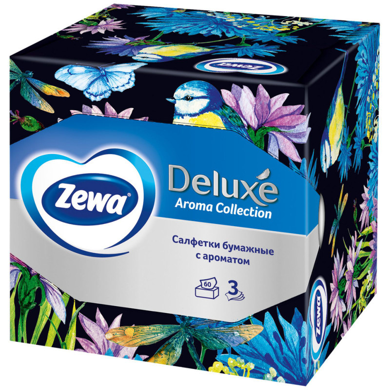 Салфетки бумажные Zewa Deluxe Aroma Collection косметические 3 слоя, 60шт — фото 4