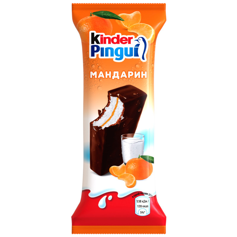 Пирожное Kinder Pingui Мандарин бисквитное с молочно-мандариновой начинкой в шоколаде, 30г - купить с доставкой на дом в Перекрёстке