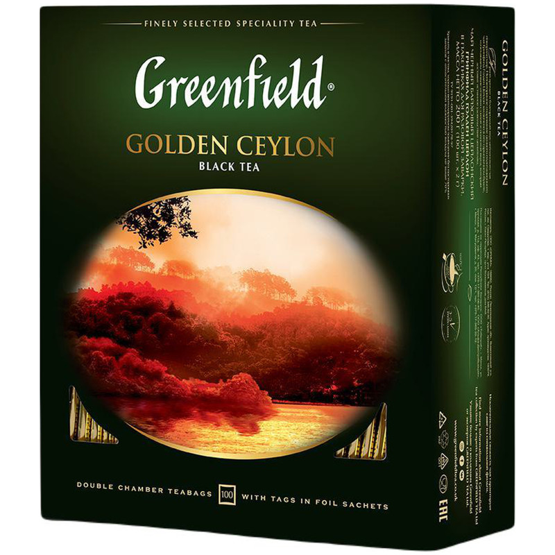 Чай Greenfield Золотой Цейлон чёрный в пакетиках, 100х2г — фото 1