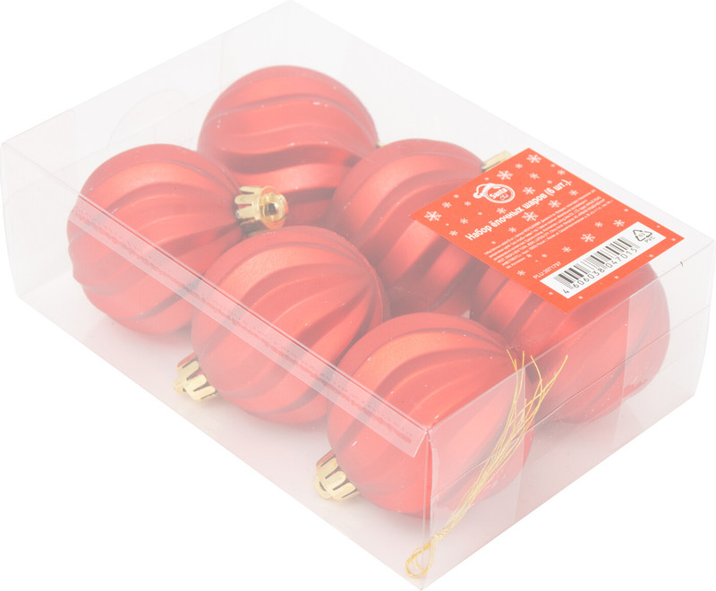 Набор ёлочных шаров Santa Club 6см красный с рельефом AR3/70L6006B/R, 6шт