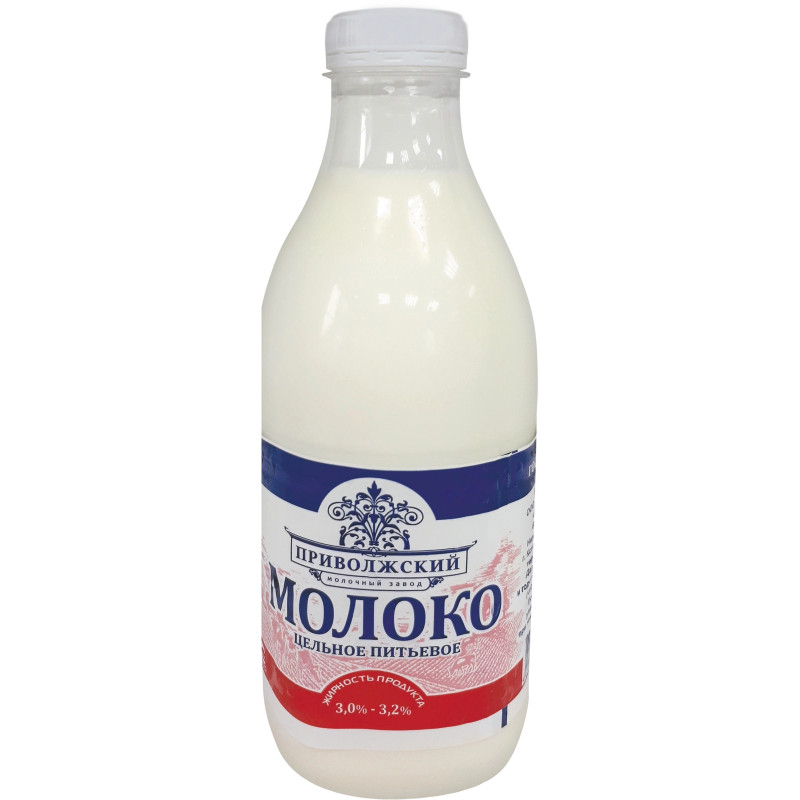 Молоко Приволжский цельное пастеризованное 3-3.2%, 930мл