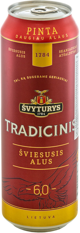 Пиво Svyturys Традицинис светлое 6%, 568мл